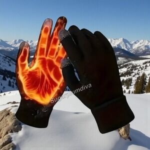 Womens Thermal Warm Thick Plush Lined Touchscreen‎ Black Gloves NEW Winter OS